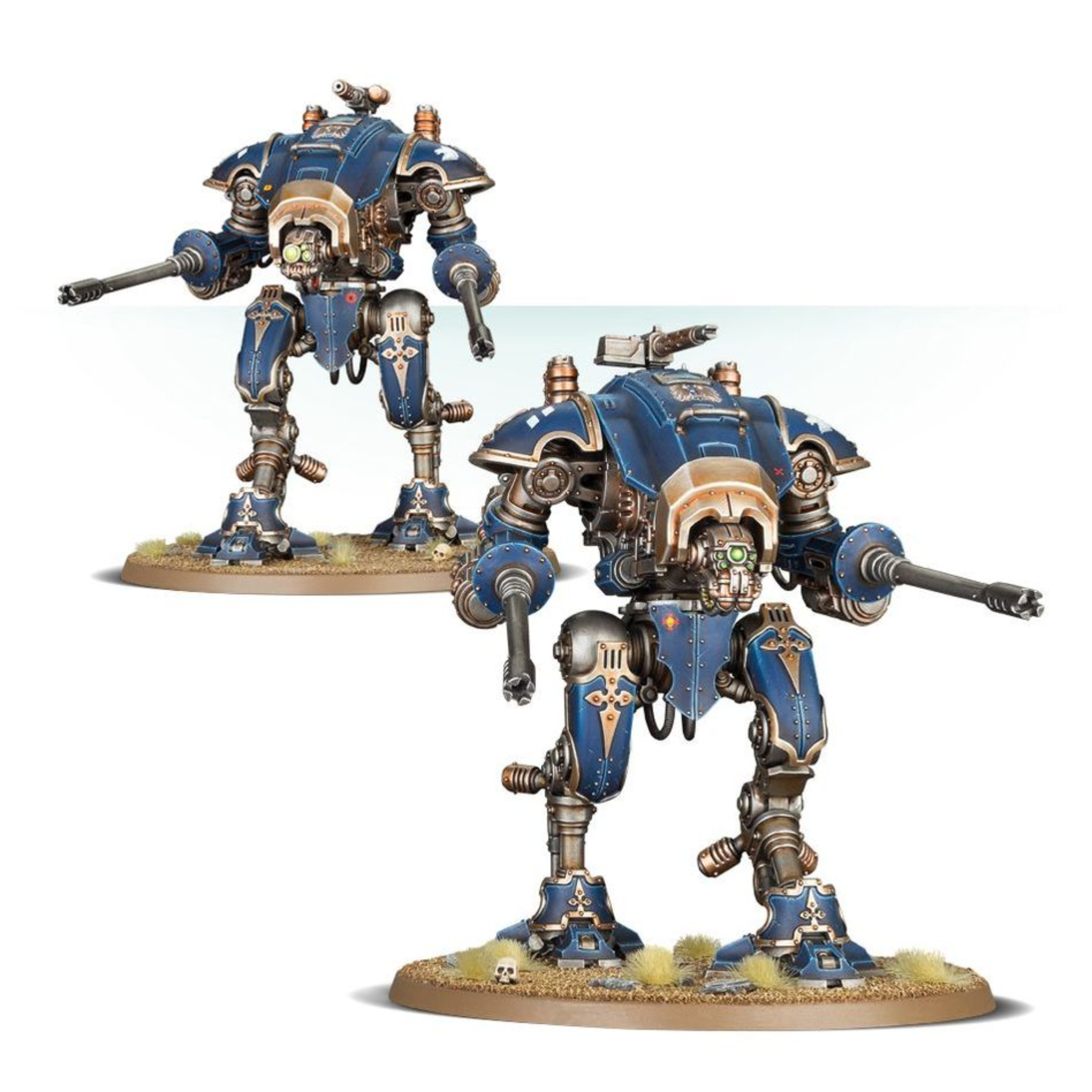 INMORTALS KNIGHTS: KNIGHTS ARMIGERS WARHAMMER 40,000 Inmortals knights: knights armigers warhammer 40,000. Los helverines armiger son veloces caballeros que lanzan ráfagas de fuego pesado desde posiciones de flanqueo y puestos de vanguardia o mientras avanzan en emboscada. Entre sus funciones estratégicas clave se encuentran el fuego a discrección, de reconocimiento y de cobertura, usando sus cañones automáticos para disparar cientos de proyectiles por minuto. Una manada de estos ingenios de guerra es capaz de echar por tierra un asalto enemigo en cuestión de segundos. Con este kit multicomponente de plástico puedes montar dos helverines armiger (o dos espadas de guerra armiger), bípodes veloces para incluirlos en tus ejércitos de caballeros imperiales de warhammer 40,000 o desplegarlos como desarraigados en tus ejércitos de marines espaciales, astra militarum, adepta sororitas, adeptus custodes, adeptus mechanicus o agentes imperiales. También puedes montarlos como perros de la guerra cazadores o perros de la guerra verdugos para incluirlos en tus ejércitos de caballeros del caos o desplegarlos como descastados en tus ejércitos de marines espaciales del caos, guardia de la muerte, hijos del emperador, mil hijos o devoradores de mundos. Los helverines armiger son veloces plataformas de armas capaces de encontrar la posición perfecta desde la que arrojar salvas devastadoras sobre el campo de batalla con sus cañones automáticos.