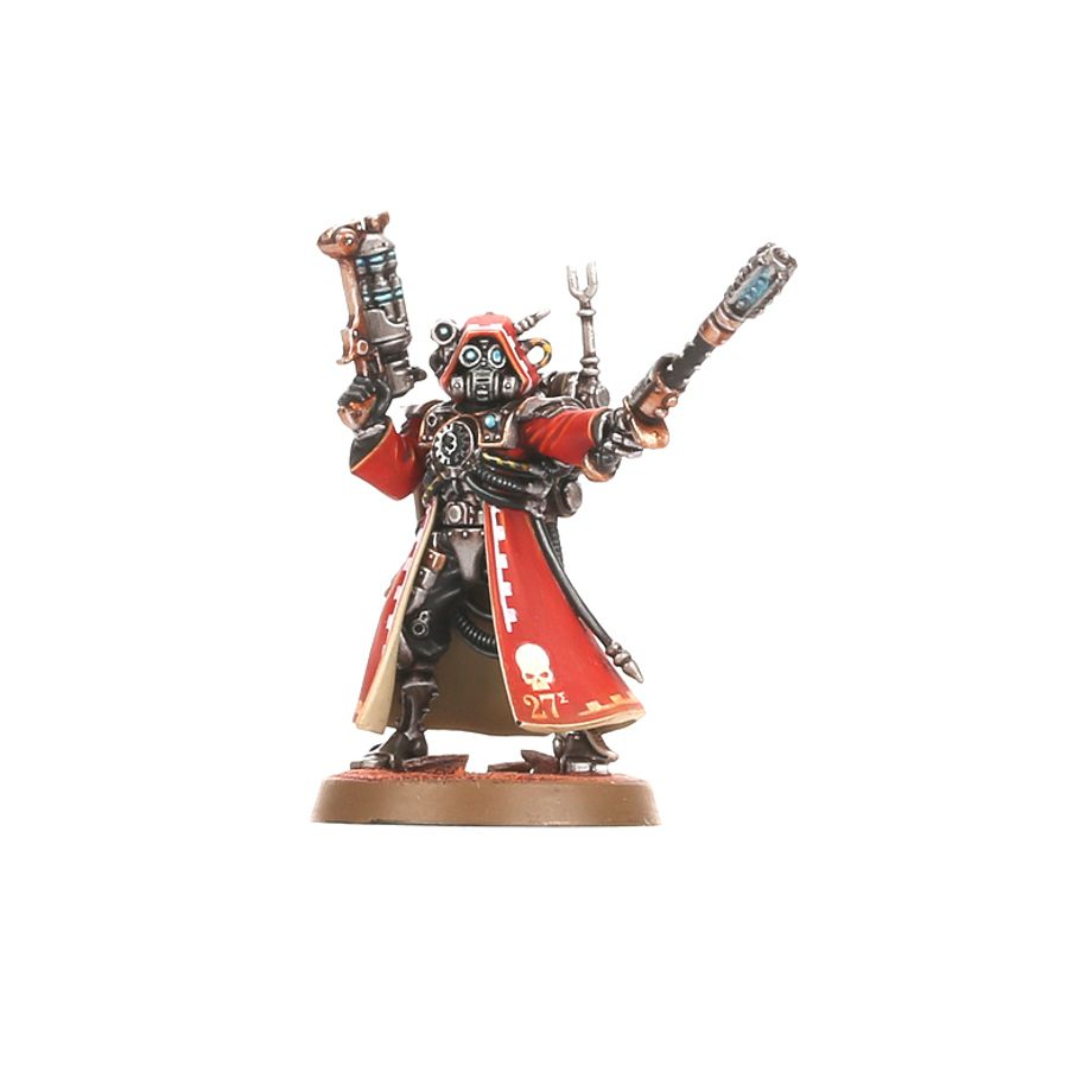 ADEPTUS MECHANICUS SKITARII WARHAMMER 40,000 Adeptus mechanicus skitarii warhammer 40,000. Los rangers de los skitarii reúnen ls energías de los mundos forja en su armamento y son cazadores implacables. Para ellos, el enfrentamiento no ha acabado hasta que su enemigo ha sido destruido; incluso si eso implica rastrearle a través de las galaxias durante décadas. Los skitarii rangers acechan a su presa con rifles galvánicos y lucen sus máscaras de gas y capuchas. Cada uno de ello está cubierto por una armadura skitarii sellada, blasonada con el símbolo del adeptus mechanicus y llena de sensores recolectores de datos, antenas y monitores ambientales. Conscients del duro terreno de marte, sus piernas se han amputado de rodillas hacia abajo y se han sustituido con reemplazos biónicos de mejora cibernética. La unidad puede incluir un alpha, armado con una pistola voltáica o radium y un arma de cuerpo a cuerpo (que puede ser una espada de energía una vara taser o una maza voltáica) y tres miniaturas pueden usar armas especiales. Tienes disponible un arcabuz transuránico, un rifle voltaico, y un caliver de plasma. Este último incluye una cabeza y mochila específica. Una miniatura se puede convertir en alpha y usar una cadena de datos mejorada o un omnispex, la caja muestra realmente la naturaleza obsesiva a la hora de recoger datos del adeptus mechanicus. Esta caja de plástico multicomponente contiene todo lo que necesitas para montar diez skitarii rangers o diez skitarii vanguard. En la caja se incluyen 124 componentes: veintitrés cabezas, doce de las cuales son variantes de yelmo/respirador vanguard, veinticinco armas, una hoja de calcomanías, una peana ovalada de 60x35. 5mm y diez peanas redondas de 25mm. Las miniaturas se proporcionan sin montar ni pintar. Recomendamos usar pegamento para plástico citadel y pinturas citadel colour.