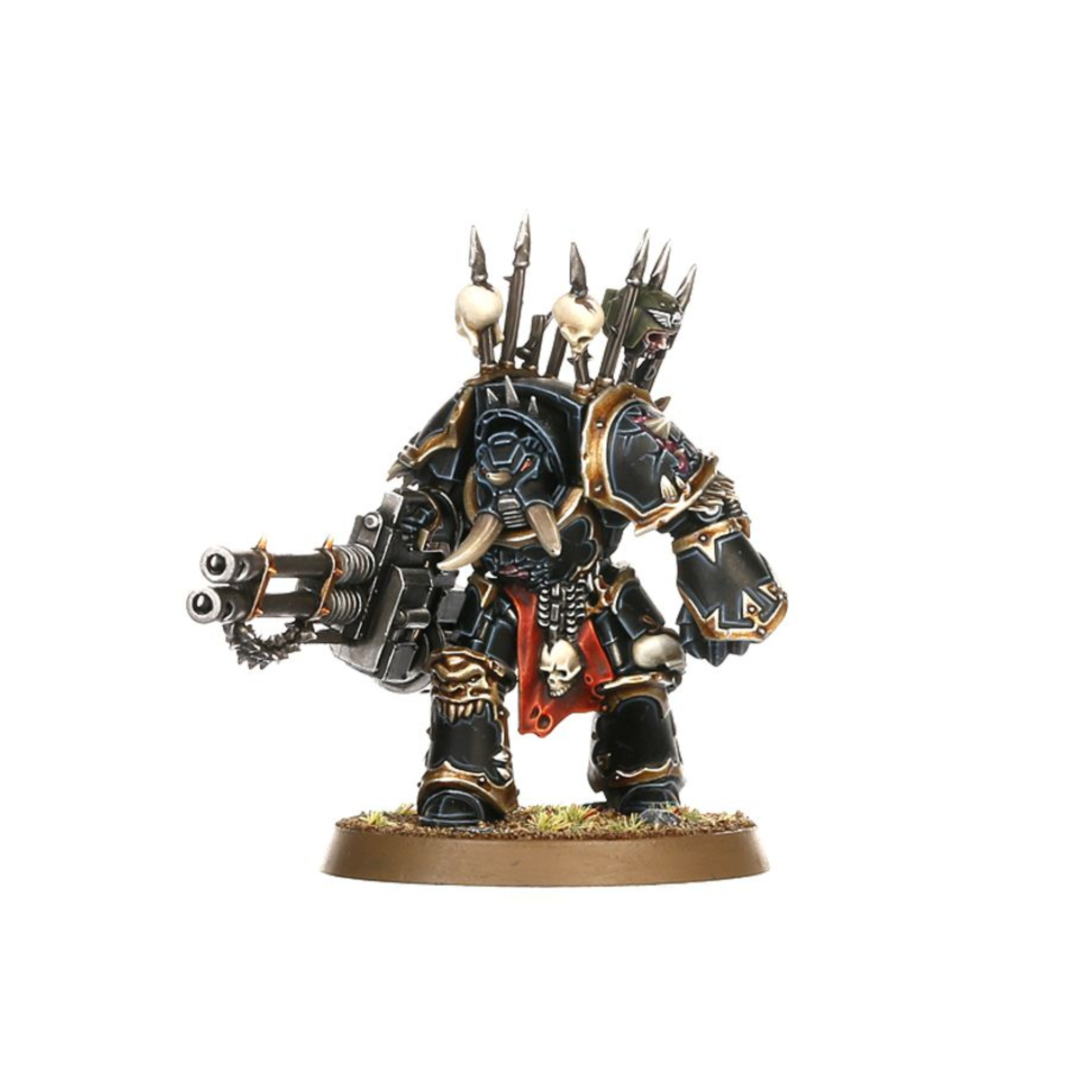 CHAOS SPACE MARINES CHAOS TERMINATOR SQUAD WARHAMMER 40,000 Chaos space marines chaos terminator squad warhammer 40,000. Los exterminadores del caos son moles asesinas, tanques andantes enfundados en enormes armaduras corruptas. Sus pinchos y cuernos les confieren un aspecto monstruoso, y su devastador arsenal de fuego pesado y armas de combate les permite hacer trizas a las escuadras de élite y los ingenios de guerra del enemigo. Con este kit multicomponente de plástico puedes montar cinco exterminadores del caos para reforzar tus ejércitos de marines espaciales del caos, devoradores de mundos o hijos del emperador en partidas de warhammer 40,000. Estos veteranos fuertemente blindados se abren paso entre fútiles andanadas de fuego enemigo para abatir a sus impotentes víctimas con un selecto arsenal de armamento brutal. Cada uno de estos corpulentos guerreros está equipado con un combibólter y un arma maldita. Además, el kit incluye cinco combiarmas, tres puños de energía, un lanzallamas pesado, un cañón automático segador, un puño sierra para perforar blindajes y la opción de portar armas malditas emparejadas. También trae cabezas, hombreras y picas con trofeos intercambiables para que personalices fácilmente a tus guerreros de élite. El kit contiene 82 piezas de plástico, 5 peanas redondas citadel de 40 mm y una hoja con 364 calcomanías al agua de gran calidad para marines espaciales del caos con las que decorar tus miniaturas. Las miniaturas se proporcionan sin montar ni pintar. Recomendamos usar pegamento para plástico citadel y pinturas citadel colour.