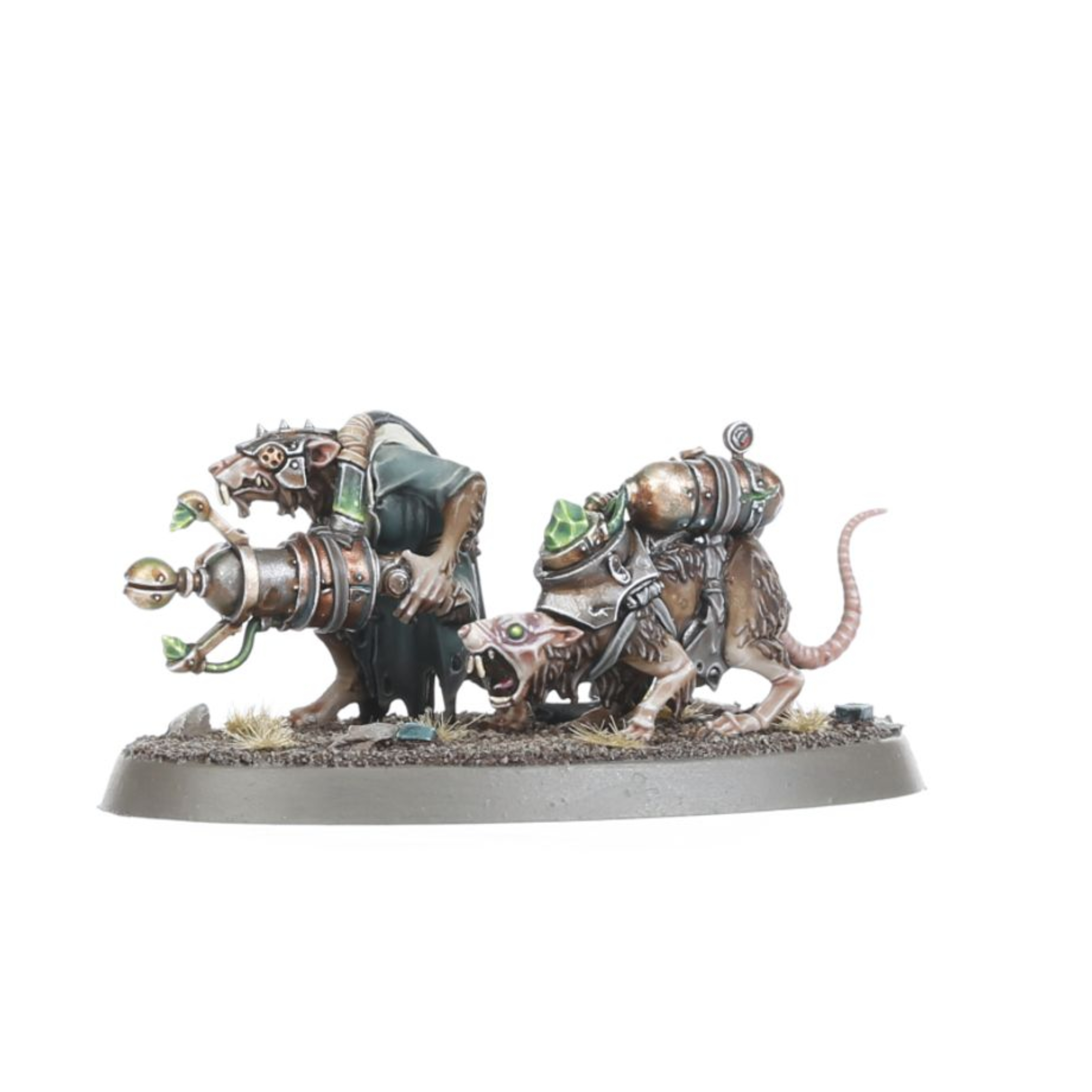 SKAVEN WARPSPARK WEAPON BATTERY WARHAMMER AGE OF SIGMAR Skaven warpspark weapon battery warhammer age of sigmar. Las baterías de armas brujas son miembros de los clanes skryre que a menudo marchan a la guerra ocultos entre hordas de serviles ratas de clan. Cuando llega el momento adecuado se revelan y descargan sus extrañas pero poderosas máquinas sobre el desprevenido enemigo. Ya sea con una lluvia de balas, ráfagas de espeluznantes llamas disformes o rayos brujos, obtienen una cosecha mortal para gloria de la rata cornuda. Con este kit multicomponente de plástico podrás montar tres equipos de armas con una de tres máquinas mortales diferentes. Todas pueden ser un tanto inestables, pero están diseñadas para acabar con diferentes tipos de enemigos. Las amerratadoras emiten una lluvia de plomo caliente para devastar las hordas enemigas; los lanzallamas brujos escupen una inextinguible llamarada verde, y los escuperrayos brujos son excelentes para aniquilar a tus enemigos con arcos de rayos brujos. Encontrarás un montón de opciones estéticas como opciones de cabeza para cada artillero además de puntas de armas, mochilas y más cosas para que puedas personalizar fácilmente tus unidades. Este kit contiene 63 componentes de plástico y 3 peanas ovaladas citadel de 60 mm x 35 mm. Estas miniaturas se venden sin montar y sin pintar; recomendamos usar pegamento para plástico citadel y pinturas citadel colour.