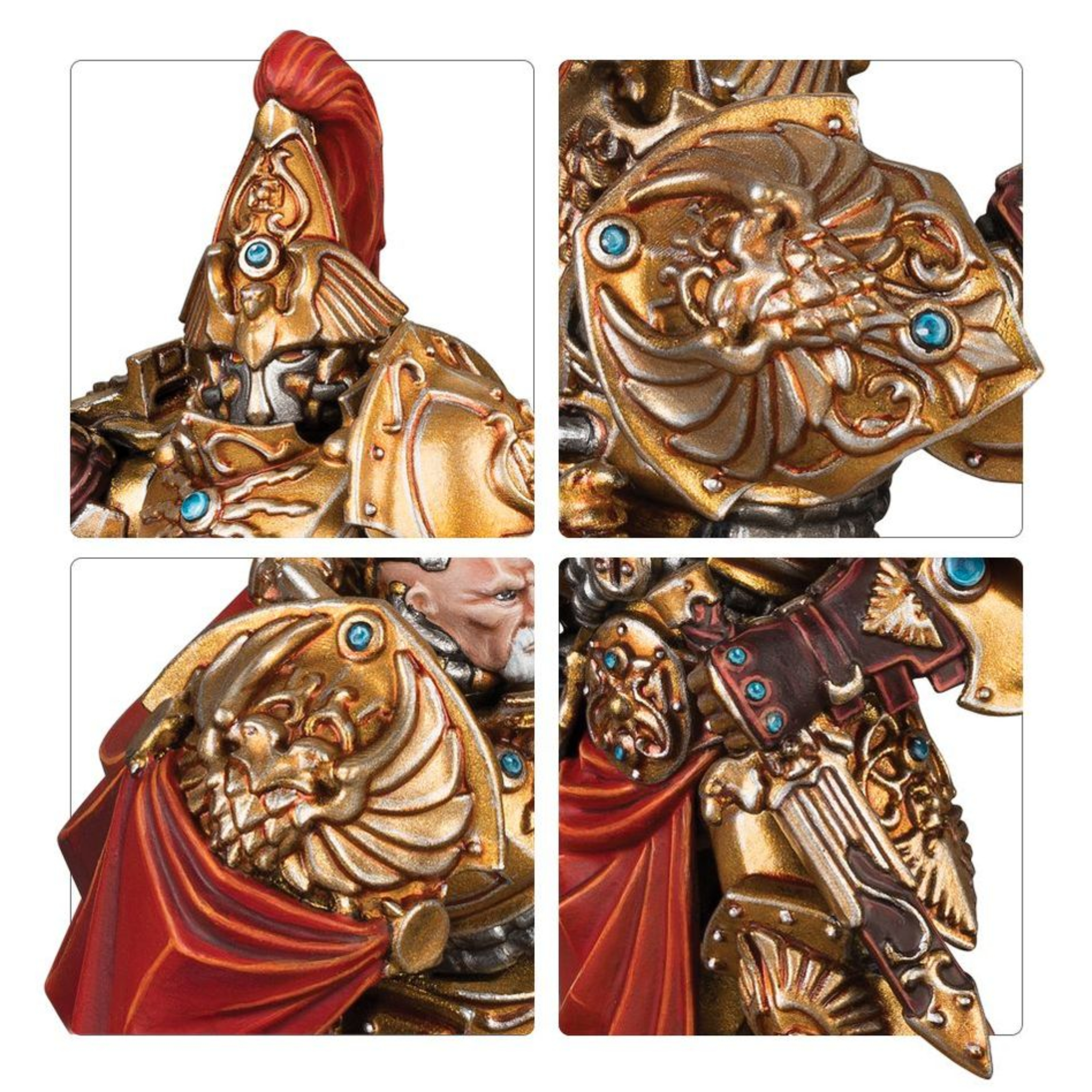 CUSTODIAN WARDENS WARHAMMER 40,000 Custodian wardens warhammer 40,000. Los adeptus custodes son una fuerza gloriosa y muy admirada. En los primeros días del imperium marcharon a la guerra junto al propio emperador, presentando un espectáculo digno de la majestad del maestro de la humanidad. Al igual que sus armas y armaduras siempre se han fabricado para reflejar su gloria marcial, también es así con los orgullosos estandartes conocidos como vexillas, que algunos de los custodians más veteranos llevan a la guerra. Pocas compañías escudo marchan a la guerra sin vexillas ondeando sobre ellas. Este kit de plástico multicomponente contiene las piezas necesarias para montar un vexilus praetor de los custodian wardens. Va ataviado con una espectacular servoarmadura de auramita de excelente manufactura, cubierta de simbología del emperador esculpida, águilas imperiales, relámpagos, gemas y filigranas. Va armado con un hacha de castellano o una lanza de guardián, pero lo que más destaca es su enorme vexilla ornamentado. Este tiene casi el doble de la altura del propio praetor (sin contar el penacho del casco), y es sin duda una visión inspiradora, mostrando una gran águila bicéfala con gemas, púas y cuerdas con pesadas borlas. Además del vexilus praetor, este kit permite montar a 4 custodian wardens, o 3 custodian wardens y un shield-captain. Los custodian wardens también pueden armarse con hacha de castellano o lanza de guardián. El shield-captain tienen sus propias hombreras, placas de los muslos, penacho y daga misericordia, además de las opciones normales de armamento.