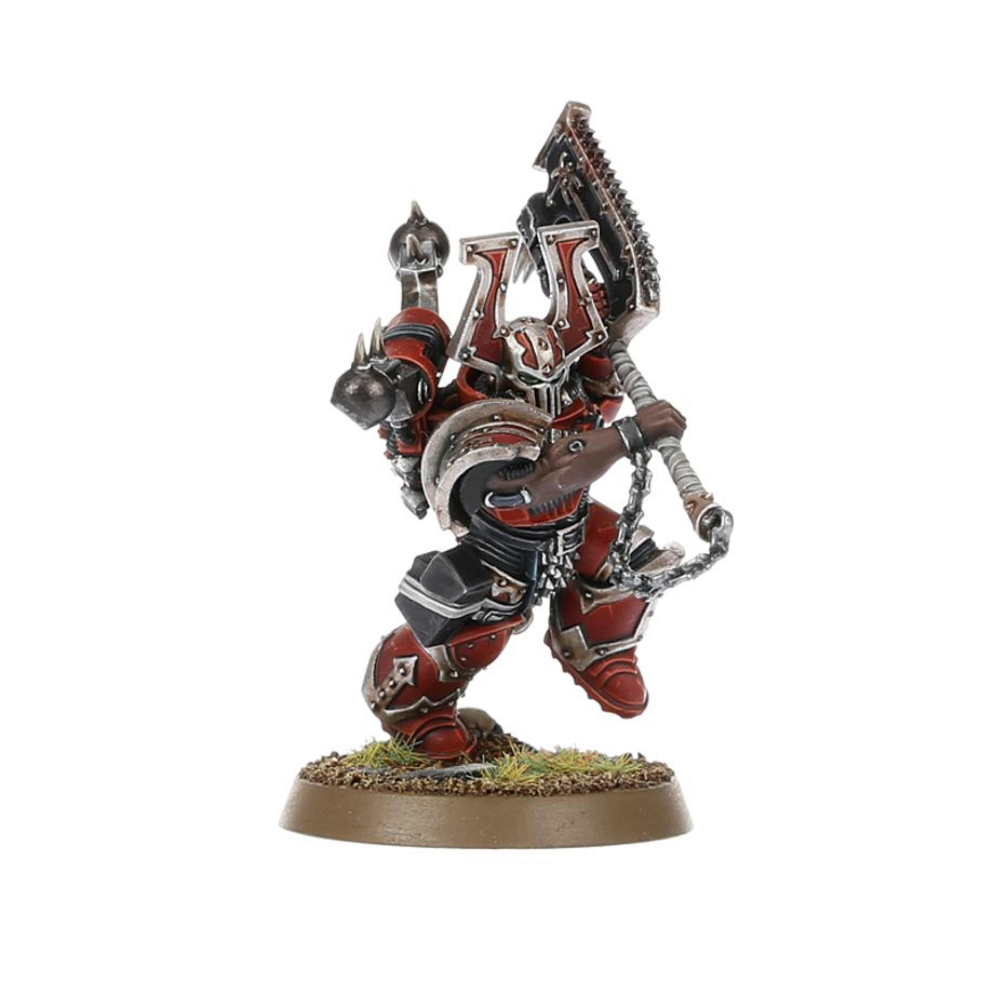 WORLD EATERS KHORNE BERZERKERS WARHAMMER 40,000 World eaters khorne berzerkers warhammer 40,000. Los bersérkeres de khorne se deleitan en su rol de sagrados destructores del dios de la sangre, y su fanatismo es temido en toda la galaxia. La ira disforme de estos guerreros superlativos les lleva a un frenesí asesino en movimiento. Aquellos que les hacen frente en batalla son masacrados bajo una lluvia de furiosos golpes de armas sierra, cada uno de ellos lo bastante poderoso como para cercenar extremidades, decapitar cabezas y atravesar las placas de armadura pesada. Este kit de plástico multicomponente permite montar 10 bersérkeres de khorne, arietes transhumanos implantados con clavos de carnicero inductores de furia. Cada uno de estos guerreros está armado con una arma sierra de bersérker (diversos modelos de hachas sierra y espadas sierra), además de una pistola bólter. Este kit incluye componentes para equipar hasta a dos bersérkeres con evisceradores a dos manos, a otro con dos pistolas de plasma, y añadir a tu escuadra un icono bersérker rematado por un cráneo. También puedes montar un campeón bersérker, que incluye opciones adicionales de cabezas y hombreras, y puede armarse con una pistola de plasma propia. En esta caja encontrarás un montón de opciones de montaje intercambiables, incluyendo mochilas de energía, hombreras con diseños grabados y 26 cabezas únicas, divididas entre yelmos con cresta y caras descubiertas, a fin de asegurar que no haya dos bersérkeres iguales en tu banda de devoradores de mundos. Este kit consta de 141 componentes de plástico, e incluye 10 peanas redondas citadel de 32mm. También se incluye una hoja de calcomanías de los devoradores de mundos con 200 transferibles de simbología de khorne, tatuajes rúnicos, estrellas de ocho puntas, cráneos y variaciones del icono de la legión de los devoradores de mundos. Estas miniaturas se suministran sin pintar y requieren montaje. Recomendamos usar pegamento para plástico citadel y pinturas citadel colour.