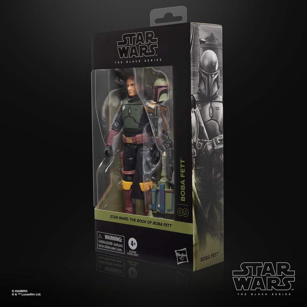 Boba fett (the book of boba fett) black series star wars. Hasbro añade a su colección the black series la figura premium de boba fett, basada en su aparición en la serie de disney+ "star wars: the book of boba fett" ("star wars: el libro de boba fett" en españa). Esta figura de 15 cm destaca por su sus detalles realistas y múltiples puntos de articulación. Incluye 1x casco extraíble, 1x bláster, 1x rifle láser y 1x mochila-propulsora con cohete desmontable. Presenta una capa de tela y un diseño inspirado en su emblemática armadura mandaloriana. Se presenta en una caja con ventana ilustrada.   unidades limitadas.