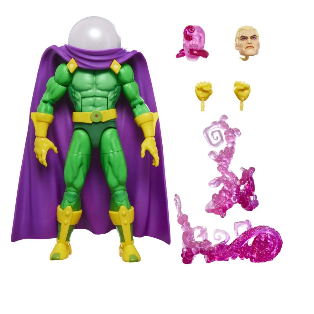 Mysterio spider-man: the animated series marvel legends series. Hasbro presenta, dentro de la colección marvel legends series, esta figura articulada de mysterio inspirada en su apariencia en la serie "spider-man: the animated series". Mide aproximadamente 15 cm. Y sus articulaciones permiten recrear poses dinámicas para su exhibición. Cuenta con un diseño premium, fiel a su aspecto en la serie de animación. Incluye 1x cabeza alternativa sin casco con el rostro de quentin beck, 2x manos adicionales y 3x piezas de efectos visuales (2 espirales de humo y 1 de calavera). Se presenta en un blíster estilo retro con ilustraciones. Unidades limitadas.
