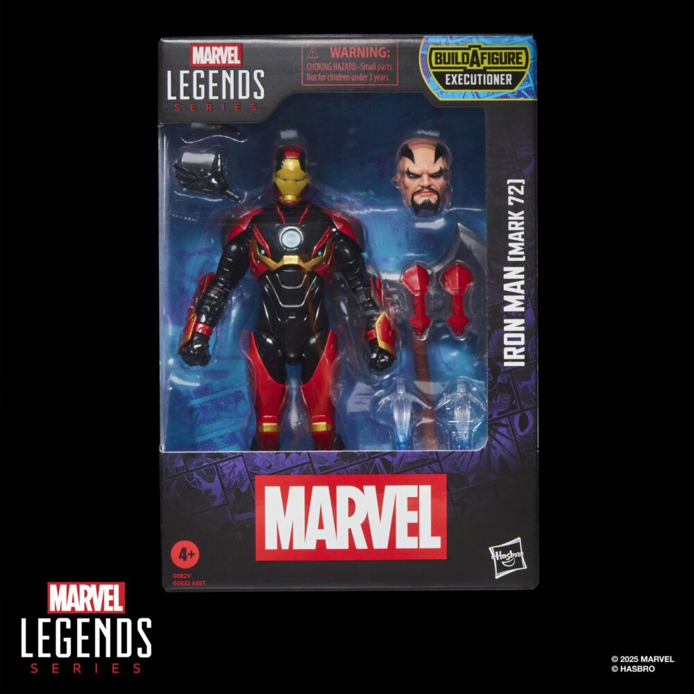 Iron man (mark 72) marvel legends series (executioner baf). Hasbro presenta dentro de la colección marvel legends series la figura articulada de iron man, con su armadura modelo mark 72 que tony stark creo a partir del cadáver de un celestial en los comics de marvel. Mide 15 cm e incluye 2x manos alternativas, 2x piezas para las muñecas, 2x efectos de repulsor, además de 1x cabeza y 1x hacha de una figura adicional. Colecciona el resto de personajes de esta serie para conseguir todas las piezas necesarias para montar la figura de executioner. Todo se presenta en una caja con ventana. Unidades limitadas.