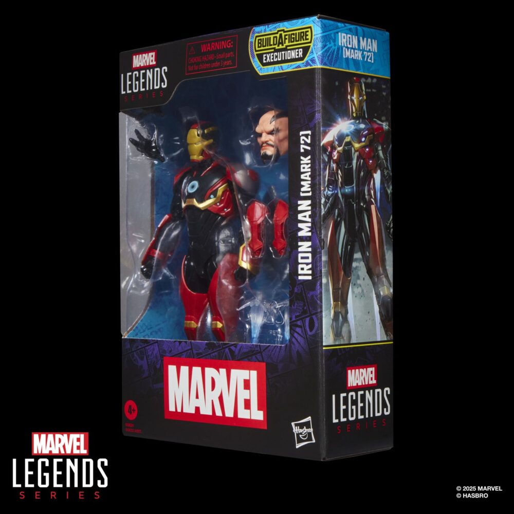 Iron man (mark 72) marvel legends series (executioner baf). Hasbro presenta dentro de la colección marvel legends series la figura articulada de iron man, con su armadura modelo mark 72 que tony stark creo a partir del cadáver de un celestial en los comics de marvel. Mide 15 cm e incluye 2x manos alternativas, 2x piezas para las muñecas, 2x efectos de repulsor, además de 1x cabeza y 1x hacha de una figura adicional. Colecciona el resto de personajes de esta serie para conseguir todas las piezas necesarias para montar la figura de executioner. Todo se presenta en una caja con ventana. Unidades limitadas.