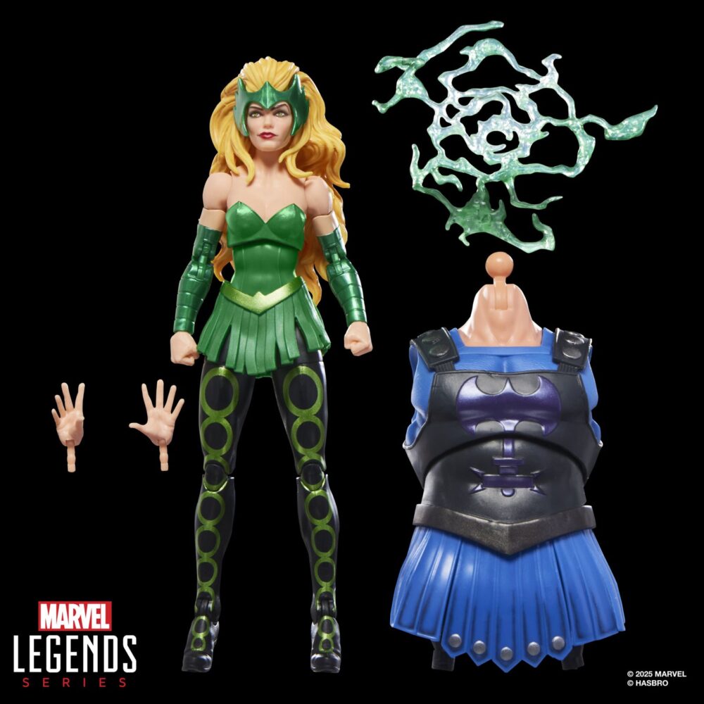 Enchantress thor marvel legends series (executioner baf). Hasbro presenta dentro de la colección marvel legends series la figura de enchantress (encantadora en españa), inspirada en su aparición en los cómics de marvel. Esta figura articulada mide 15 cm incluye 2x manos y 1x efecto de magia, además de 1x torso de una figura adicional. Colecciona el resto de personajes de esta serie para conseguir todas las piezas necesarias para montar la figura de executioner. Todo se presenta en una caja con ventana. Unidades limitadas.