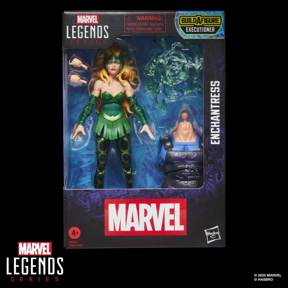 Enchantress thor marvel legends series (executioner baf). Hasbro presenta dentro de la colección marvel legends series la figura de enchantress (encantadora en españa), inspirada en su aparición en los cómics de marvel. Esta figura articulada mide 15 cm incluye 2x manos y 1x efecto de magia, además de 1x torso de una figura adicional. Colecciona el resto de personajes de esta serie para conseguir todas las piezas necesarias para montar la figura de executioner. Todo se presenta en una caja con ventana. Unidades limitadas.
