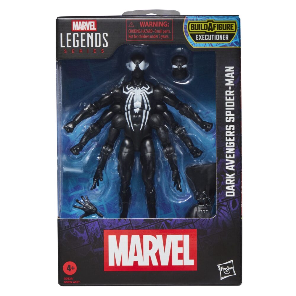 DARK AVENGERS SPIDER-MAN MARVEL LEGENDS SERIES (EXECUTIONER BAF). Hasbro lanza dentro de la colección Marvel Legends Series la figura de Ai Apaec como el Spider-Man que forma parte de los "Dark Avengers" ("Vengadores Oscuros" en España) de Marvel Comics. Mide 15 cm y cuenta de más de 20 puntos de articulación con sus característicos 6 brazos, lo que permite crear poses dinámicas. Incluye 1x cabeza alternativa y 1x par de manos, además de 1x pierna de una figura adicional. Colecciona el resto de personajes de esta serie para conseguir todas las piezas necesarias para montar la figura de Executioner. Todo se presenta en una caja con ventana. UNIDADES LIMITADAS.