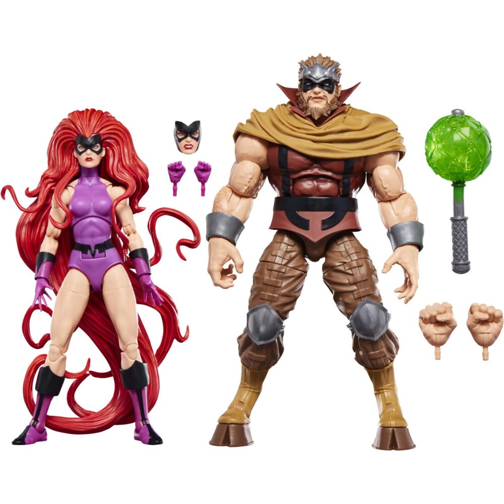 Medusa & gorgon inhumans marvel legends series. Hasbro suma a la colección marvel legends series este pack de dos figuras articuladas de medusa y gorgon, dos de los inhumanos más famosos de los comics de marvel. Cada figura mide aproximadamente 15 cm y cuenta con un acabado premium que reproduce con gran detalle el estilo clásico de los cómics. El pack incluye como accesorios 2x manos alternativas y 1x placa facial intercambiable para la figura de medusa, además de 1x par de manos y 1x maza para la de gorgon. Cada figura cuenta con más de 20 puntos de articulación, lo que permite recrear diversas poses dinámicas. Se presenta en una caja ilustrada de edición especial. Unidades limitadas.