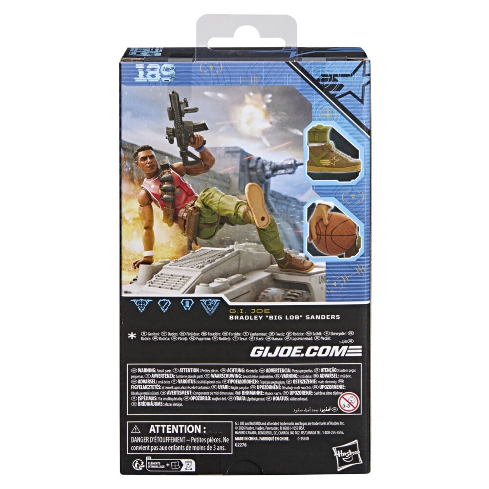 Bradley big lob sanders g. I. Joe classified series. Hasbro añade a su colección g. I. Joe classified series la figura nº 189 correspondiente a bradley “big lob” sanders, el carismático granadero del equipo g. I. Joe, conocido por su fuerza y puntería excepcionales. Mide 15 cm e incluye 1x mano alternativa, 1x mano con balón de baloncesto, 1x cuchillo, 1x granada de mano, 1x lanzagranadas “alley-oop”, 1x rifle “fadeaway” y 1x pistola. La figura cuenta con detalles premium y articulaciones que permiten reproducir poses dinámicas. Se presenta en una caja con ventana. Unidades limitadas.