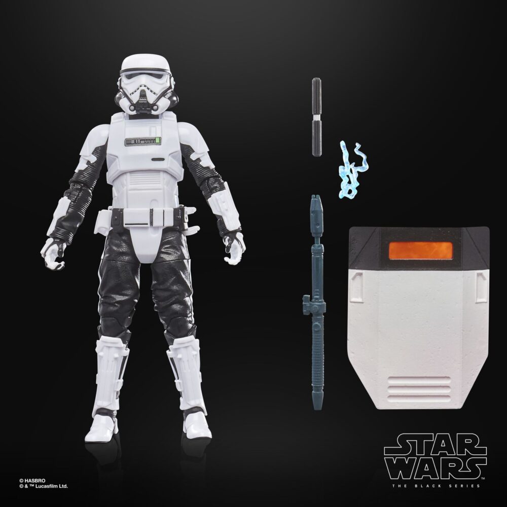 Purge trooper & patrol trooper black series star wars. Hasbro presenta dentro de la colección the black series este pack de dos figuras de purge trooper y patrol trooper, inspirado en el videojuego "star wars jedi: survivor". Ambas figuras miden 15 cm de alto y reproducen con precisión el diseño de los personajes imperiales. El set incluye: 2x blásteres, 1x escudo antidisturbios y 1x bastón eléctrico con efecto extraíble. Las figuras presentan un modelado actualizado, articulaciones completas y acabados premium ideales para exposición. Se presentan en una caja con ventana con diseño ilustrado. Unidades limitadas.