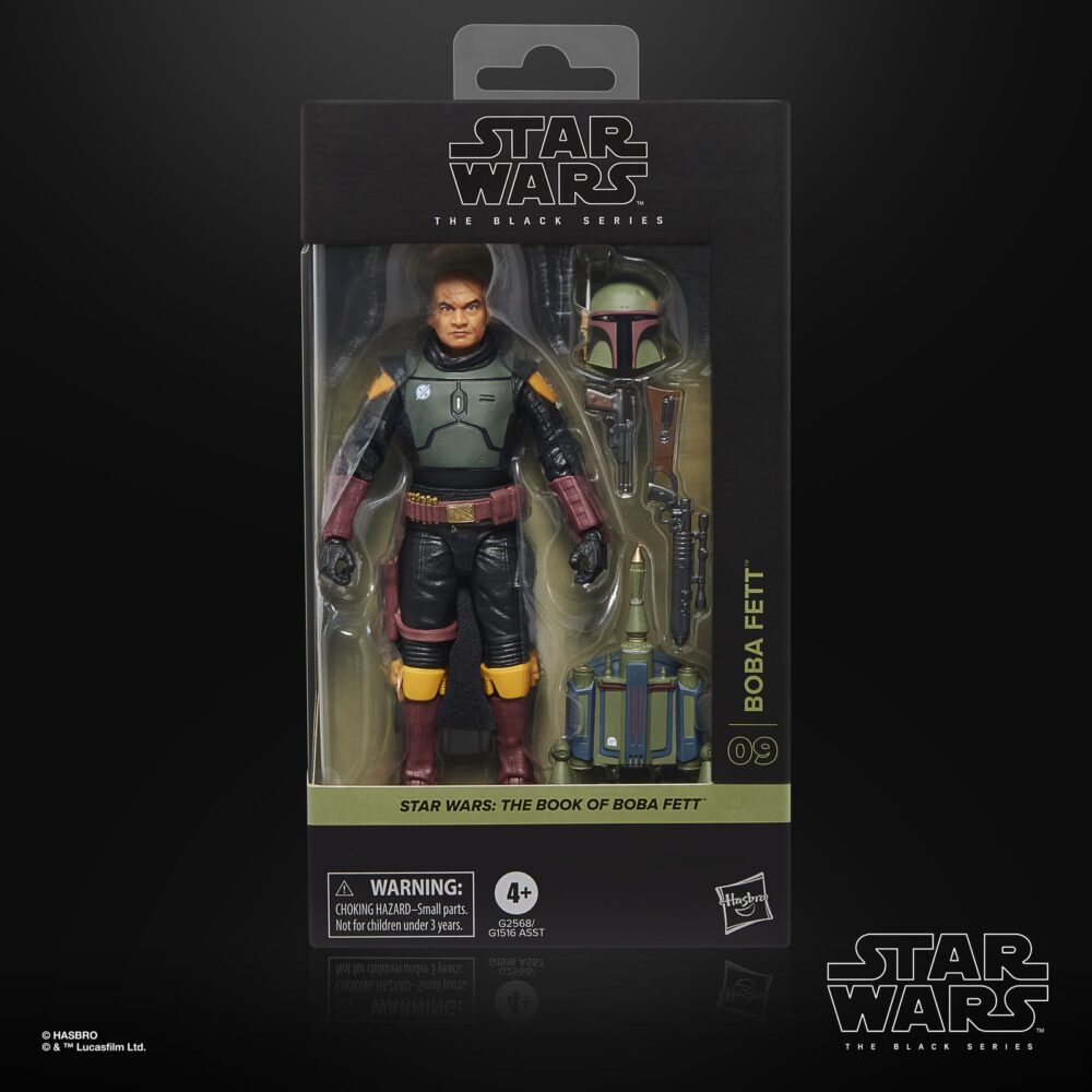 Boba fett (the book of boba fett) black series star wars. Hasbro añade a su colección the black series la figura premium de boba fett, basada en su aparición en la serie de disney+ "star wars: the book of boba fett" ("star wars: el libro de boba fett" en españa). Esta figura de 15 cm destaca por su sus detalles realistas y múltiples puntos de articulación. Incluye 1x casco extraíble, 1x bláster, 1x rifle láser y 1x mochila-propulsora con cohete desmontable. Presenta una capa de tela y un diseño inspirado en su emblemática armadura mandaloriana. Se presenta en una caja con ventana ilustrada.   unidades limitadas.