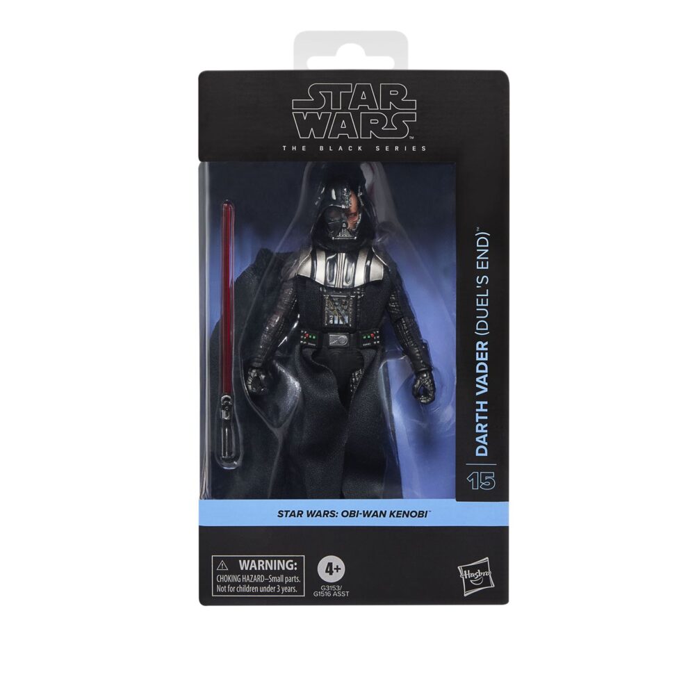 DARTH VADER DUEL’S END BLACK SERIES STAR WARS. Hasbro presenta dentro de su línea The Black Series la figura premium de Darth Vader inspirada en el duelo que mantiene con Obi-Wan Kenobi en la serie de Disney+ "Star Wars: Obi-Wan Kenobi". Esta figura de 15 cm reproduce con gran fidelidad el diseño del personaje con múltiples puntos de articulación. Incluye 1x sable de luz rojo y una capa de tela que permite recrear diversas poses dinámicas. Se presenta en una caja con ventana ilustrada. UNIDADES LIMITADAS.