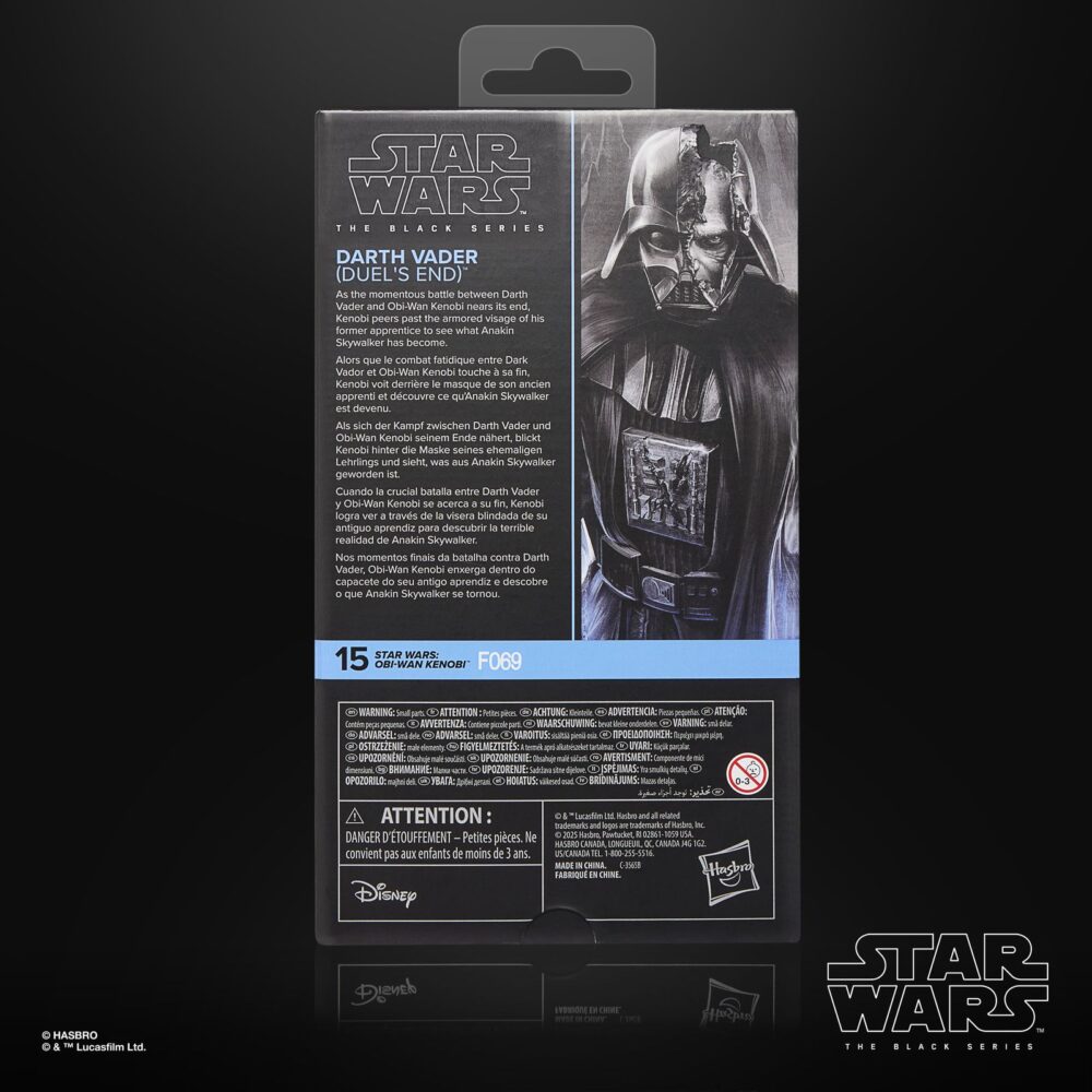 Darth vader duel’s end black series star wars. Hasbro presenta dentro de su línea the black series la figura premium de darth vader inspirada en el duelo que mantiene con obi-wan kenobi en la serie de disney+ "star wars: obi-wan kenobi". Esta figura de 15 cm reproduce con gran fidelidad el diseño del personaje con múltiples puntos de articulación. Incluye 1x sable de luz rojo y una capa de tela que permite recrear diversas poses dinámicas. Se presenta en una caja con ventana ilustrada. Unidades limitadas.