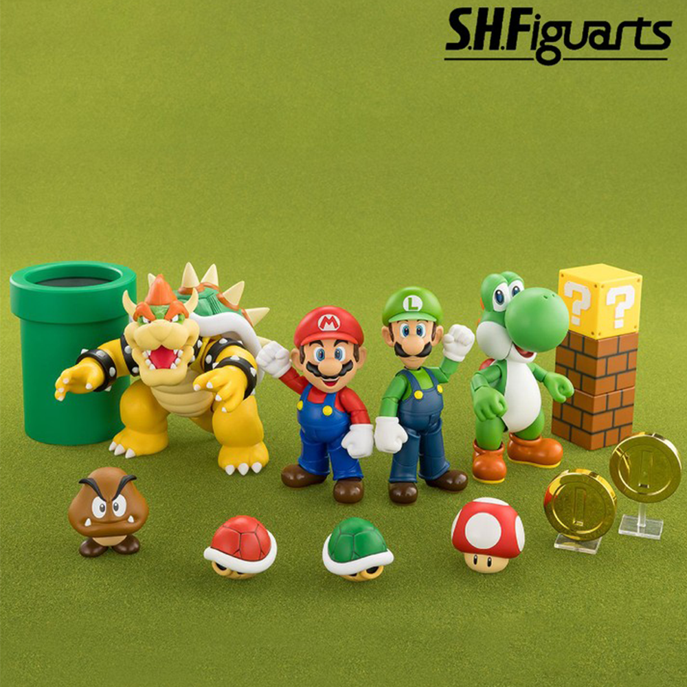 Super mario playset sh figuarts. Tamashii presenta este set de accesorios para expandir el universo de la colección s. H. Figuarts basado en el videojuego "super mario bros". Este set incluye 1x bloque hatena, 2x bloques de ladrillos, 2x figuras de goomba, 2x monedas con 2x tipos de soporte, 1x figura de midori con su set de piezas de unión, 3x piezas de conexión para bloques, 1x tubo de teletransporte con su tapa, y 1x peana exclusiva. Fabricado en abs/pvc.  