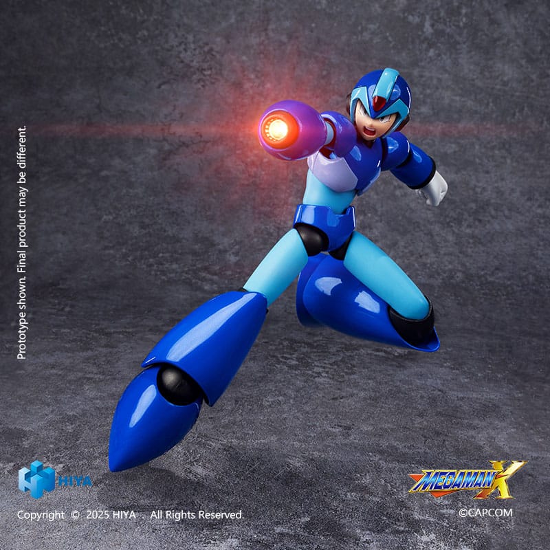 MEGA MAN X EXQUISITE BASIC SERIES Mega man x exquisite basic series.  mega man x, un icono legendario de los videojuegos, es sinónimo de valentía, justicia y tecnología futurista en el universo mega man x. Como reploid de última generación, lucha por la paz contra los mavericks en un mundo al borde del caos. Esta figura presenta a x en su forma clásica: armadura azul brillante, casco con visera y una estructura aerodinámica lista para la acción. El diseño se mantiene fiel al modelo del juego, con líneas limpias y articulaciones discretas que permiten poses dinámicas. El acabado azul pulido realza su estética robótica con reflejos vibrantes. Los guantes blancos, las extremidades azul claro y las botas contrastantes proporcionan equilibrio visual. La cabeza esculpida captura su expresión concentrada y decidida. Con una altura aproximada de 15 cm, esta figura de pvc encaja fácilmente en una vitrina de juegos retro. Parte de la línea exquisite basic de hiya toys, está dirigida tanto a coleccionistas exigentes como a fans de toda la vida de la serie.