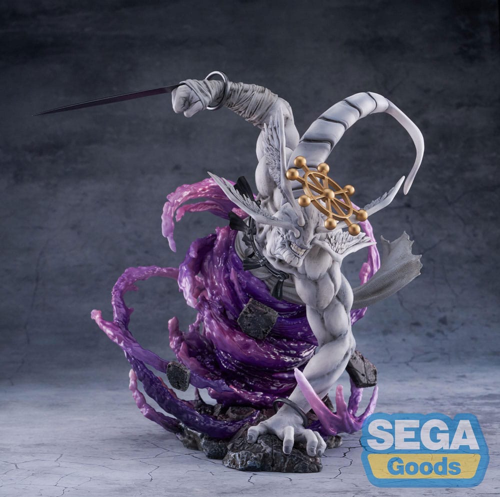EIGHT-HANDLED SWORD DIVERGENT SILA DIVINE GENERAL MAHORAGA JUJUTSU KAISEN FIGURIZMA. El general divino Mahoraga es el shikigami más poderoso de la técnica de las diez sombras del clan Zenin. Invocarlo es un acto desesperado, incluso entre hechiceros de élite como Megumi Fushiguro. Conocido por su aterradora capacidad para adaptarse a cualquier técnica, Mahoraga es una fuerza destructiva sin igual. Esta figura de la colección Figurizm Alpha mide aproximadamente 22 cm de altura y captura a la perfección el intimidante diseño de Mahoraga. Desde su musculoso cuerpo blanco y la rueda divina similar a un halo sobre su cabeza, hasta los impresionantes efectos de energía púrpura, esta figura irradia una fuerza y una presencia abrumadoras. Imprescindible para los coleccionistas de Jujutsu Kaisen y los fans de las estatuas de batalla de gran potencia.