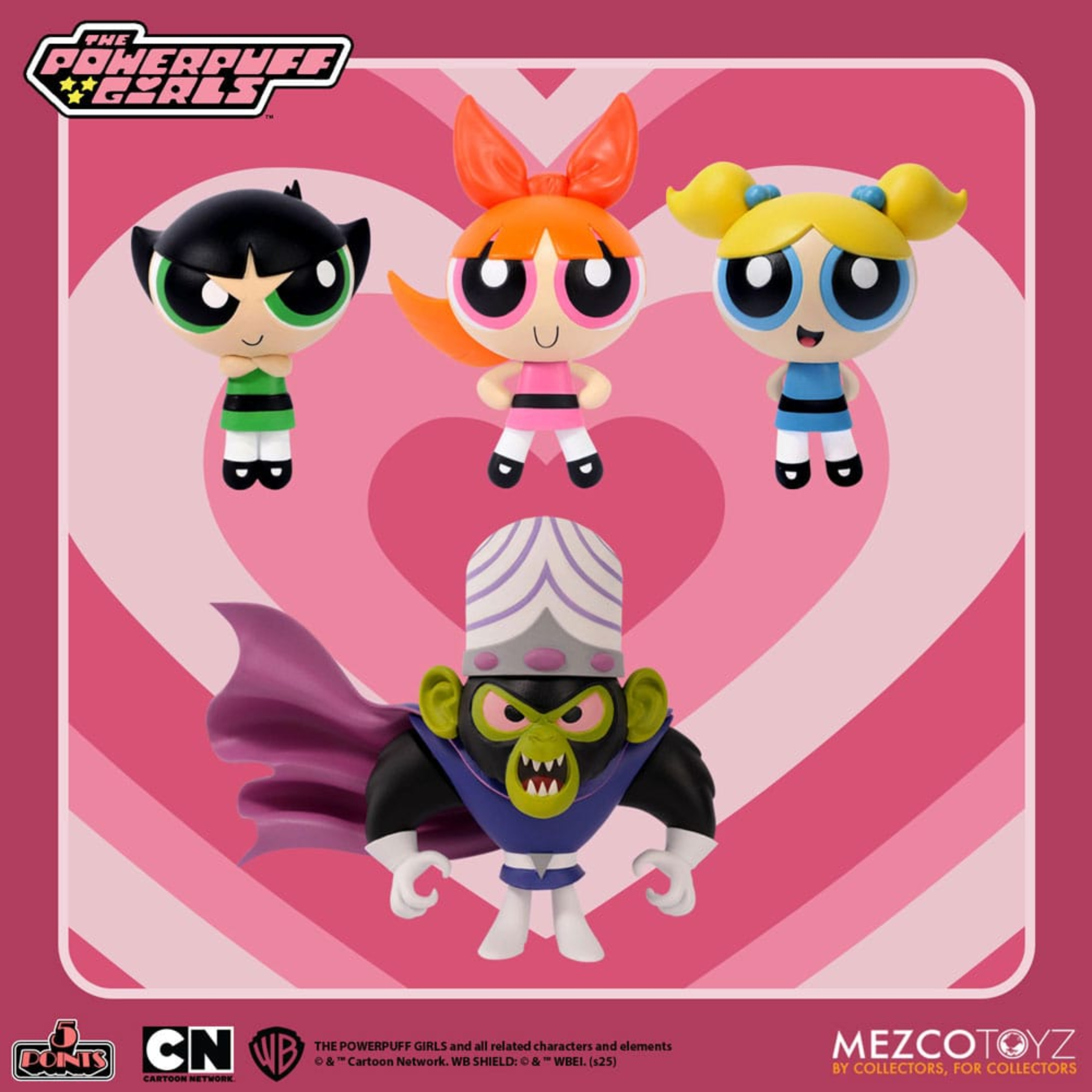 THE POWERPUFF GIRLS 5 POINTS SET (4) MEZCO TOYS The powerpuff girls 5 points set (4) mezco toys. La ciudad de townsville está bajo ataque, pero las chicas superpoderosas de 5 puntos están aquí para salvar el día… ¡siempre y cuando regresen antes del toque de queda! Este set de lujo incluye a blossom, bubbles, buttercup y su archienemigo mojo jojo. directamente de la popular serie de cartoon network, estos pequeños héroes luchan contra el crimen, el caos y cualquier obstáculo con encanto, inteligencia y un toque de magia de la sustancia x. Cada figura viene empaquetada individualmente en un blíster de estilo retro, ideal para exhibir.