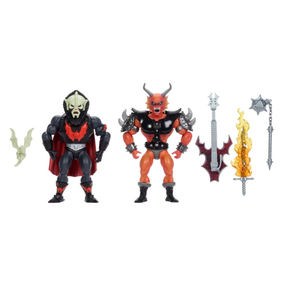 Hordak & hellfire-man masters of the universe x stranger things origins. ¡bienvenidos al mundo del revés, eternia! Una combinación de masters of the universe y stranger things de netflix da vida a estas figuras únicas. Cada figura articulada de 14 cm tiene elementos de ambas franquicias. Este pack contiene un hordak de colores extraños, tal y como aparecería en upside down eternia, pero con el clásico arnés de motu. Viene con los accesorios hellfire sword y bat. Se enfrenta a hellfire-man, la encarnación viviente del hellfire club, que viene con un hacha inspirada en una guitarra y la mace of fate. Los colores y las decoraciones pueden variar.