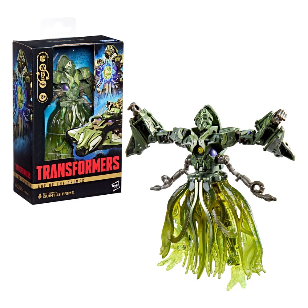 Quintus prime tranformers: age of the primes deluxe class. ¡disfruta del épico universo de los robots transformers con la figura de the thirteen quintus prime de transformers age of the primes! Esta figura deluxe class de 14 cm se convierte de robot en nave espacial en forma de calamar en 15 pasos. Con una articulación avanzada y una piedra ascua que se fija al pecho de la figura o cabe en la cabina de la nave espacial, la figura de the thirteen quintus prime es una gran adición a toda colección. Busca otros juguetes transformers (se venden por separado; sujeto a disponibilidad) de personajes como optimus prime, bumblebee, megatron y otros para formar una colección que es mucho más de lo que se ve a simple vista.