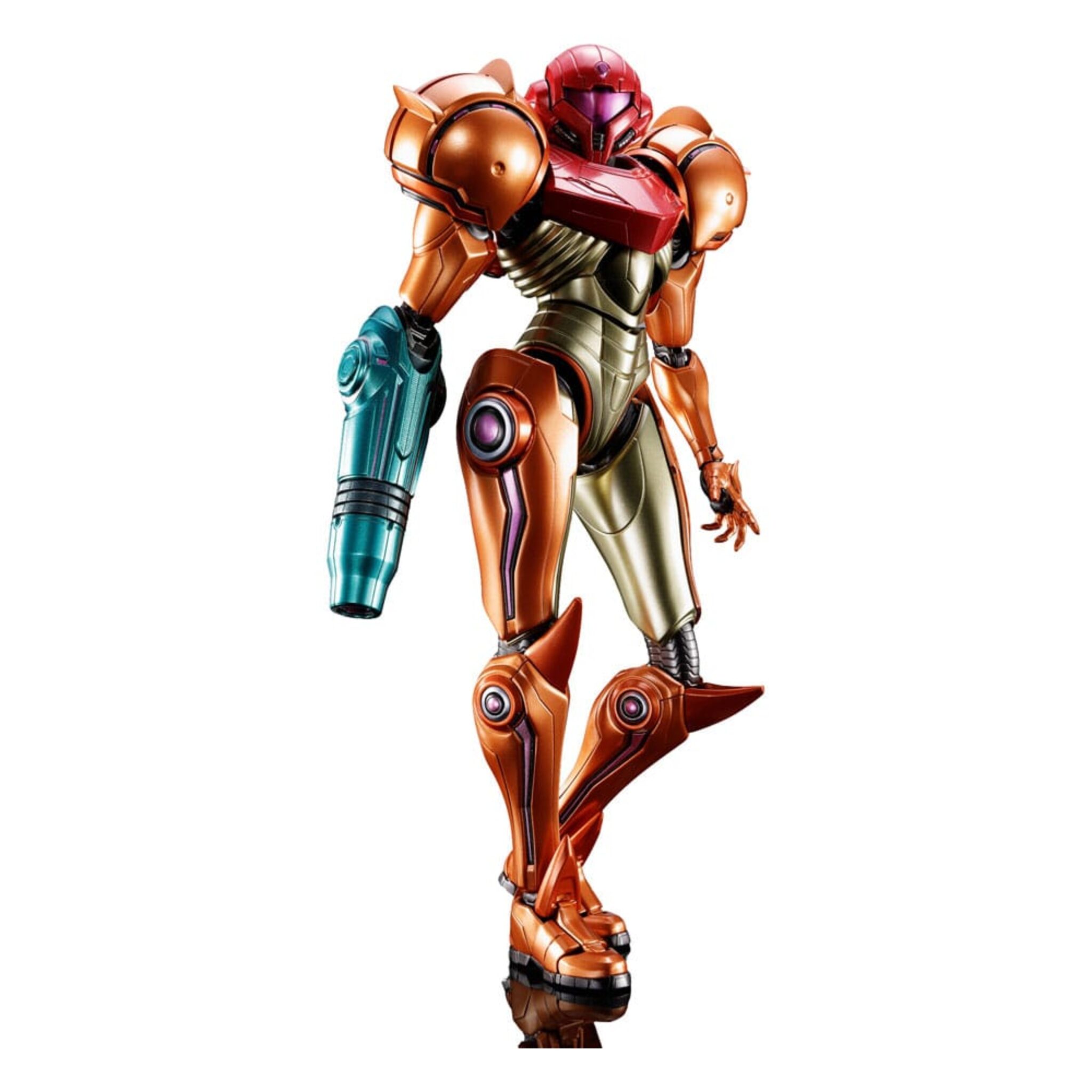 SAMUS ARAN PRIME METROID PRIME 4 BEYOND CHOGOKIN SAMUS ARAN PRIME METROID PRIME 4 BEYOND CHOGOKIN. una pieza oficial de metal de unos 21 cm de altura, con iluminación LED incorporada.