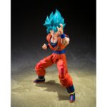 SUPER SAIYAN GOD SUPER SON GOKU BLUE POWER TRANSCENDING LIMITS DRAGON BALL SUPER SH FIGUARTS. mide unos 15 cm de altura y forma parte de la línea S.H.Figuarts de Tamashii Nations