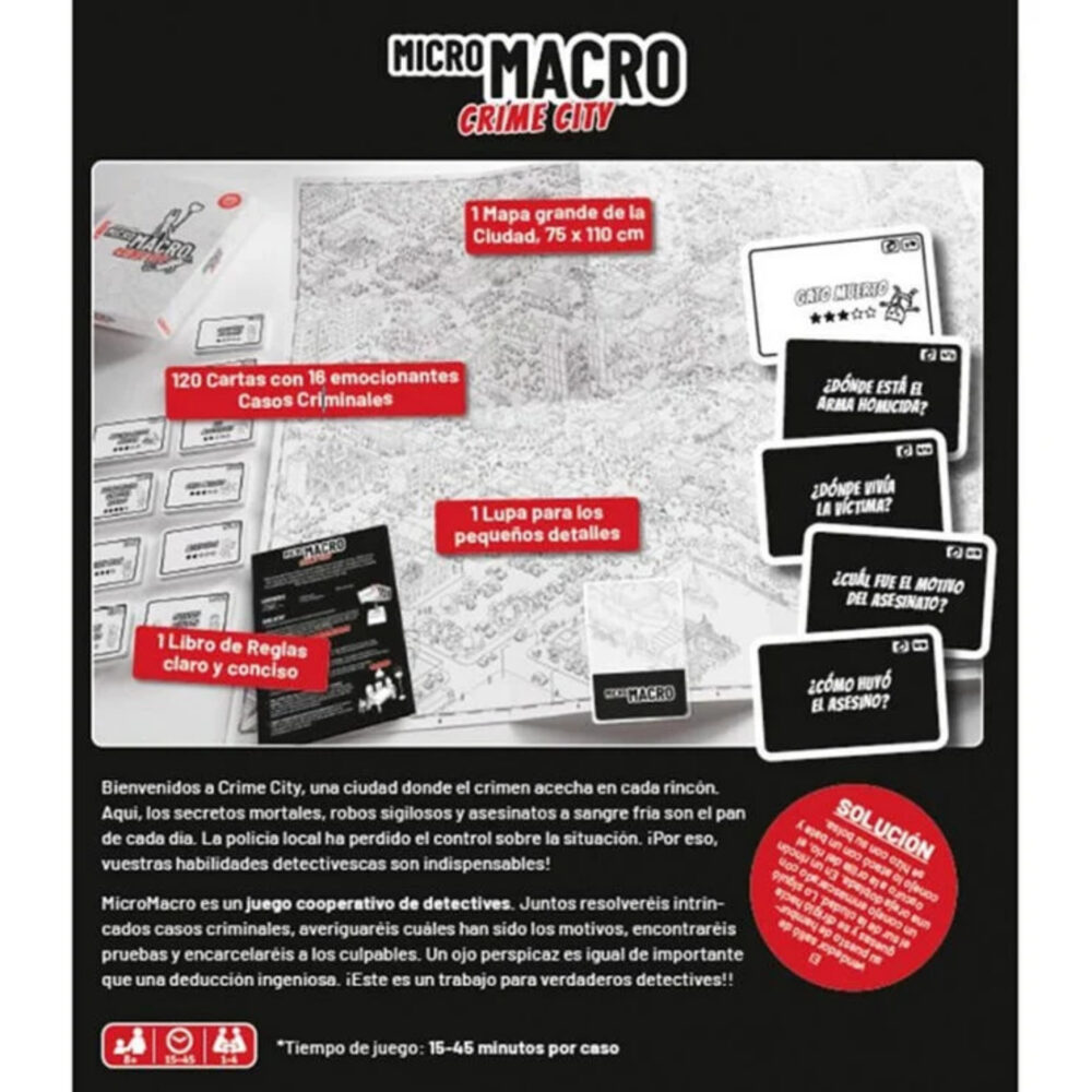 MICROMACRO CRIME CITY SD GAMES. Juego de mesa de 1 a 4 jugadores y de 15 a 45 minutos de duración. A partir de 10 años.