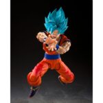 SUPER SAIYAN GOD SUPER SON GOKU BLUE POWER TRANSCENDING LIMITS DRAGON BALL SUPER SH FIGUARTS. mide unos 15 cm de altura y forma parte de la línea S.H.Figuarts de Tamashii Nations