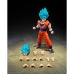 SUPER SAIYAN GOD SUPER SON GOKU BLUE POWER TRANSCENDING LIMITS DRAGON BALL SUPER SH FIGUARTS. mide unos 15 cm de altura y forma parte de la línea S.H.Figuarts de Tamashii Nations