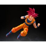 SUPER SAIYAN GOD SON GOKU GOD AURA DRAGON BALL SUPER S.H. FIGUARTS. La figura oficial mide unos 15 cm de altura y forma parte de la línea S.H.Figuarts de Tamashii Nations