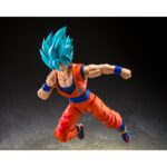 SUPER SAIYAN GOD SUPER SON GOKU BLUE POWER TRANSCENDING LIMITS DRAGON BALL SUPER SH FIGUARTS. mide unos 15 cm de altura y forma parte de la línea S.H.Figuarts de Tamashii Nations