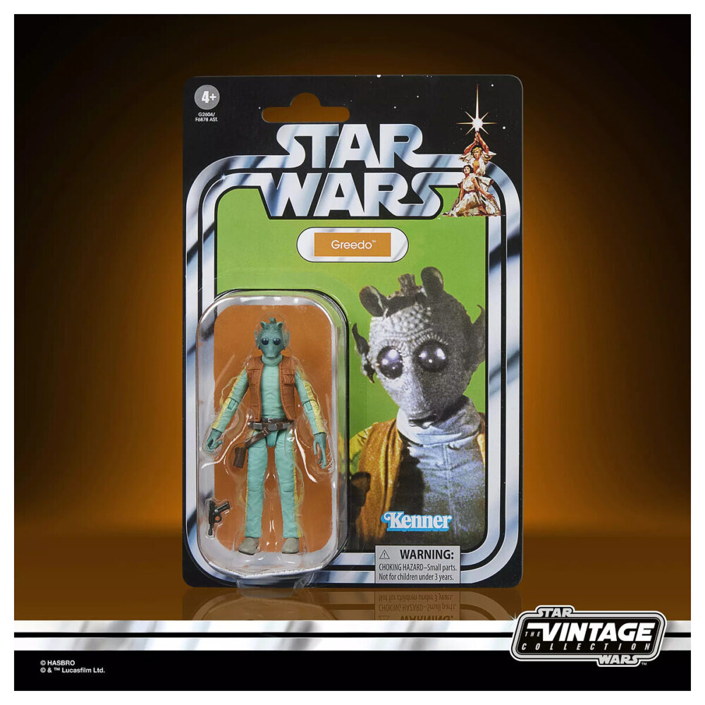 GREEDO VINTAGE COLLECTION STAR WARS A NEW HOPE. Con una altura de 9,5 cm, esta figura destaca por su diseño premium y detalles precisos que capturan al célebre rodiano.