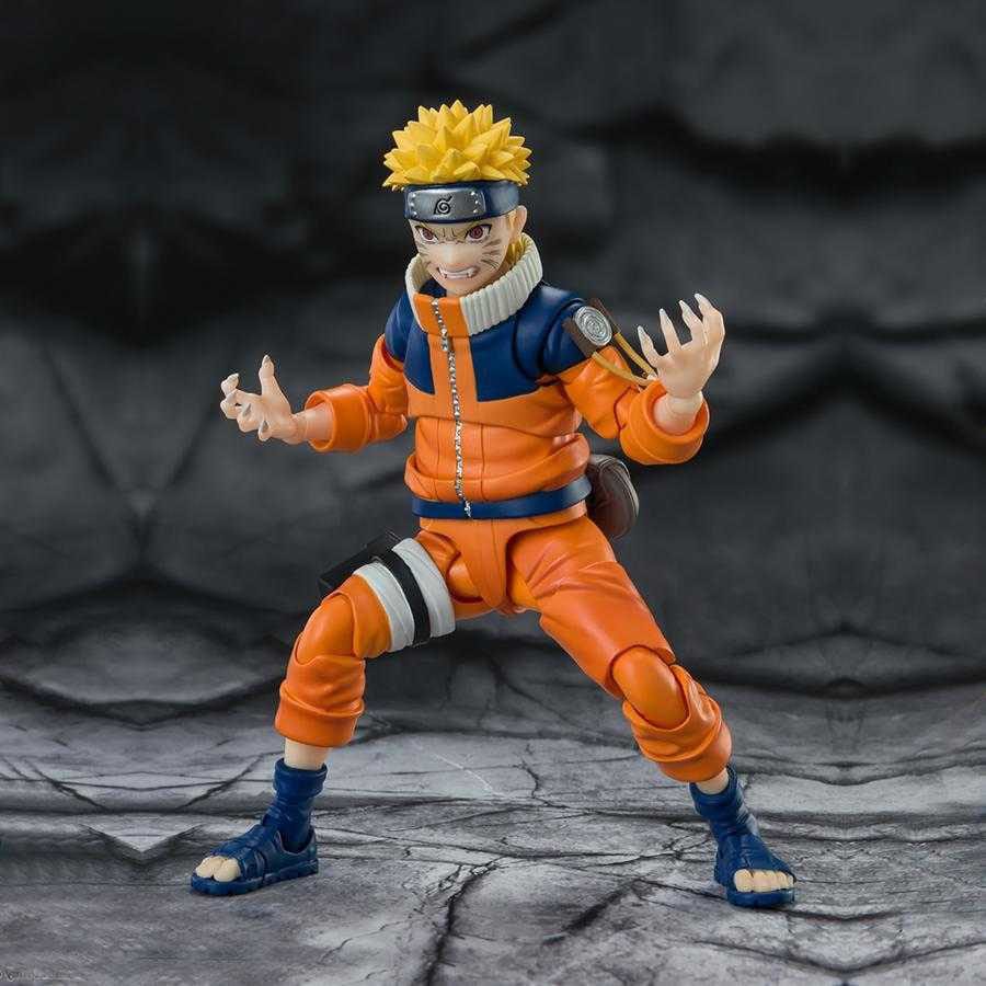 NARUTO UZUMAKI THE NO.1 MOST UNPREDICTABLE NINJA REISSUE S.H. FIGUARTS. mide alrededor de 135 mm y esta fabricado en PVC.