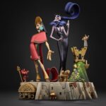 KUZKO & YZMA EL EMPERADOR Y SUS LOCURAS ESTATUA DELUXE ART SCALE 1/10. estatua oficial de resina, de unos 28 cm de altura reúne a Kuzco e Yzma en un único diorama con un aire muy teatral.