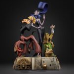 KUZKO & YZMA EL EMPERADOR Y SUS LOCURAS ESTATUA DELUXE ART SCALE 1/10. estatua oficial de resina, de unos 28 cm de altura reúne a Kuzco e Yzma en un único diorama con un aire muy teatral.