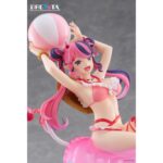 IRONMOUSE VTUBER DRESSTA. Esta figura de PVC de aproximadamente 20 cm representa a Ironmouse con un bikini rosa con volantes adornado con perlas y pequeños corazones, junto con sus características coletas bicolores y cuernos de demonio.