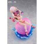 IRONMOUSE VTUBER DRESSTA. Esta figura de PVC de aproximadamente 20 cm representa a Ironmouse con un bikini rosa con volantes adornado con perlas y pequeños corazones, junto con sus características coletas bicolores y cuernos de demonio.