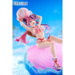 IRONMOUSE VTUBER DRESSTA. Esta figura de PVC de aproximadamente 20 cm representa a Ironmouse con un bikini rosa con volantes adornado con perlas y pequeños corazones, junto con sus características coletas bicolores y cuernos de demonio.