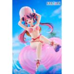 IRONMOUSE VTUBER DRESSTA. Esta figura de PVC de aproximadamente 20 cm representa a Ironmouse con un bikini rosa con volantes adornado con perlas y pequeños corazones, junto con sus características coletas bicolores y cuernos de demonio.